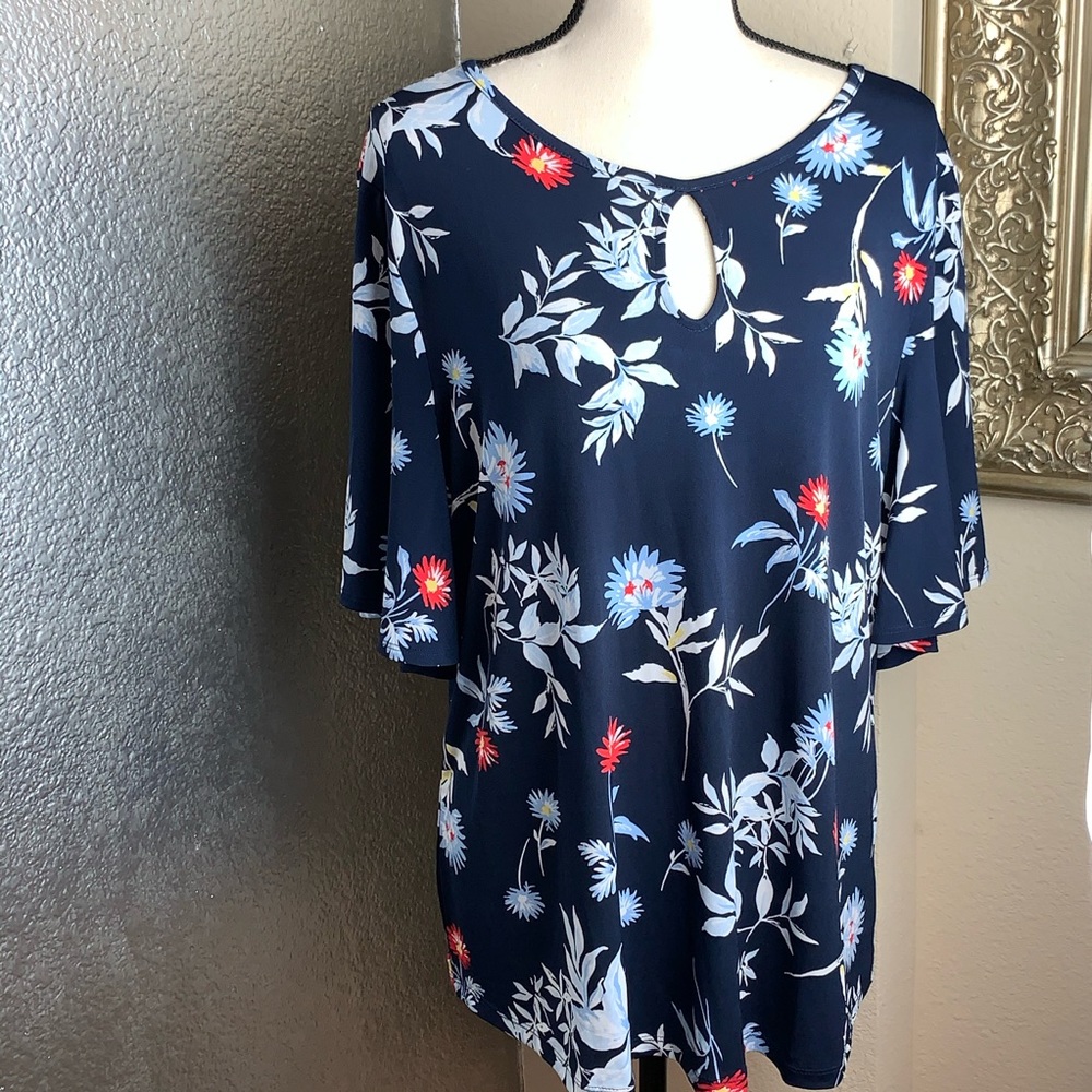 Navy Charter Club top with floral design.